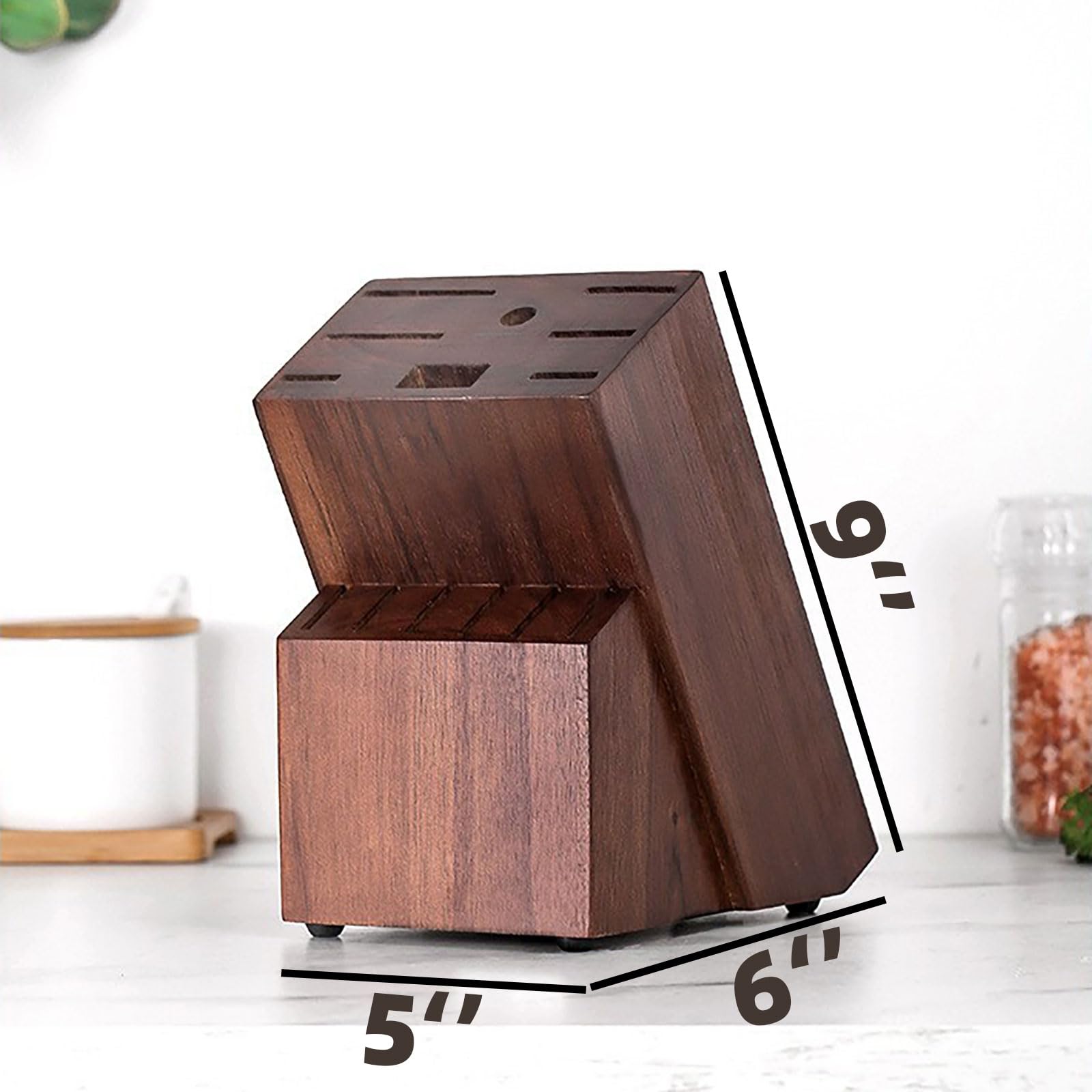 Teak Wood Knife Block Organizer, 14-Slot Kitchen Counter Storage Holder, Universal Design