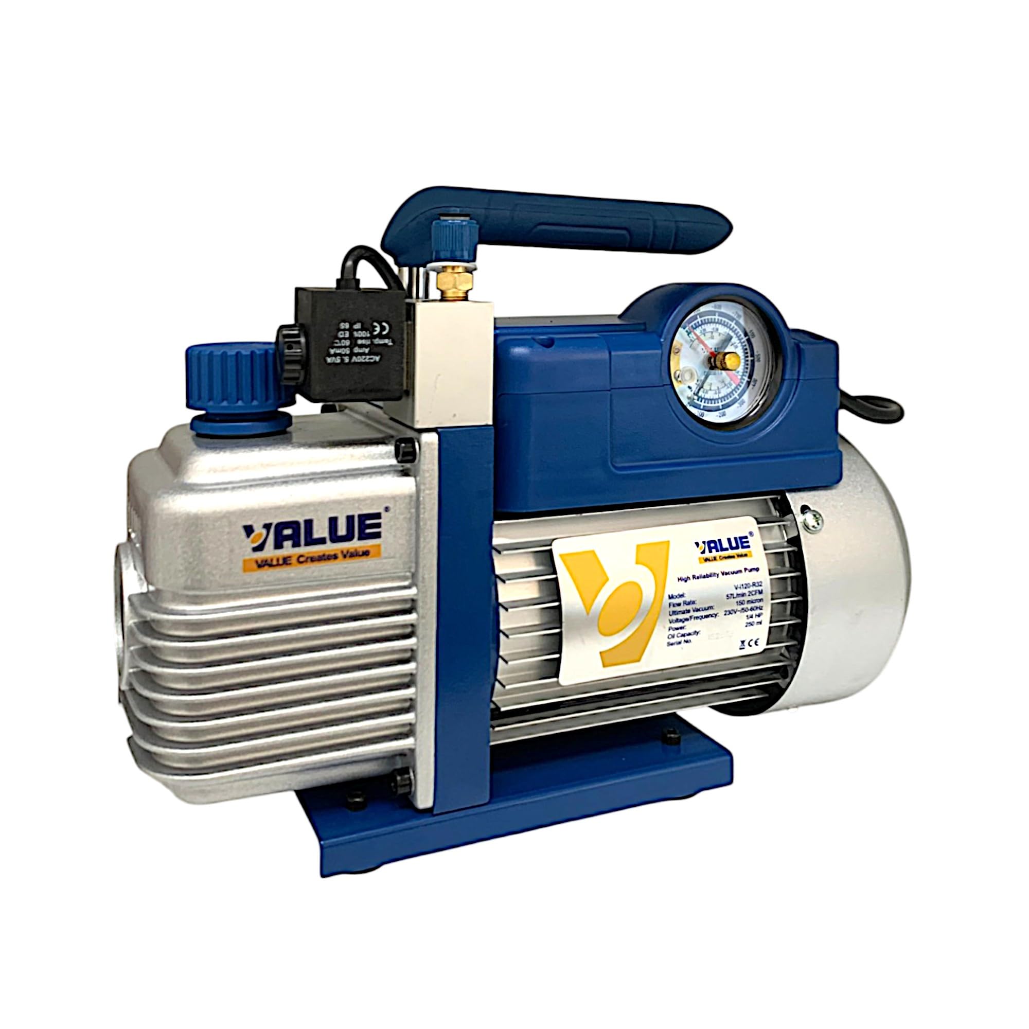 Pompa a Vuoto 51 Lt/min 1/4 HP R32 R410A R407C R134A Pompa per Vuoto con Elettrovalvola e Vacuometro con Olio incluso