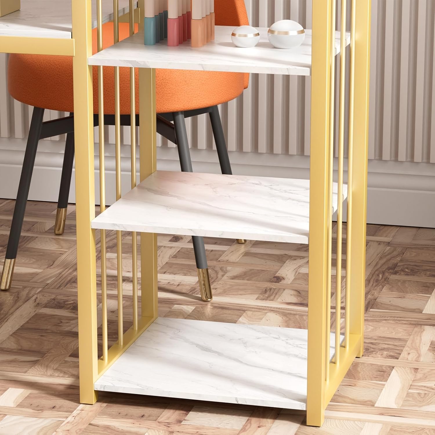 cdar Nail Desk,Nail Table Manicure Table Nails Station Marbling Texture Manicure Desk Makeup Nail Tech Desks with Multi Open Shelves for Beauty Salon Spa White