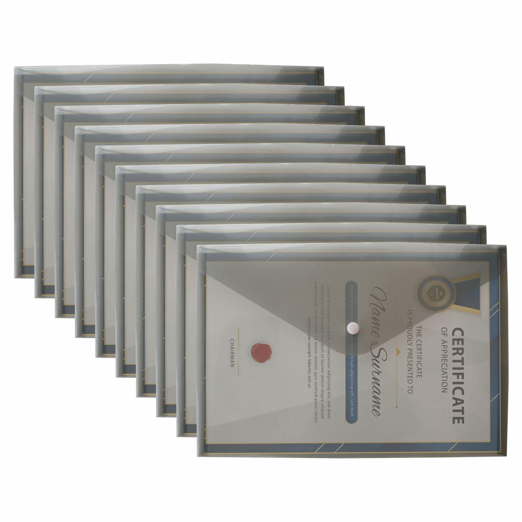 M1SS A4 Clear Document Folders Plastic Wallets Folder - 50 Pack 𝗕𝗨𝗟𝗞 𝗕𝗨𝗬 Popper Wallet with Button Closure (Grey)