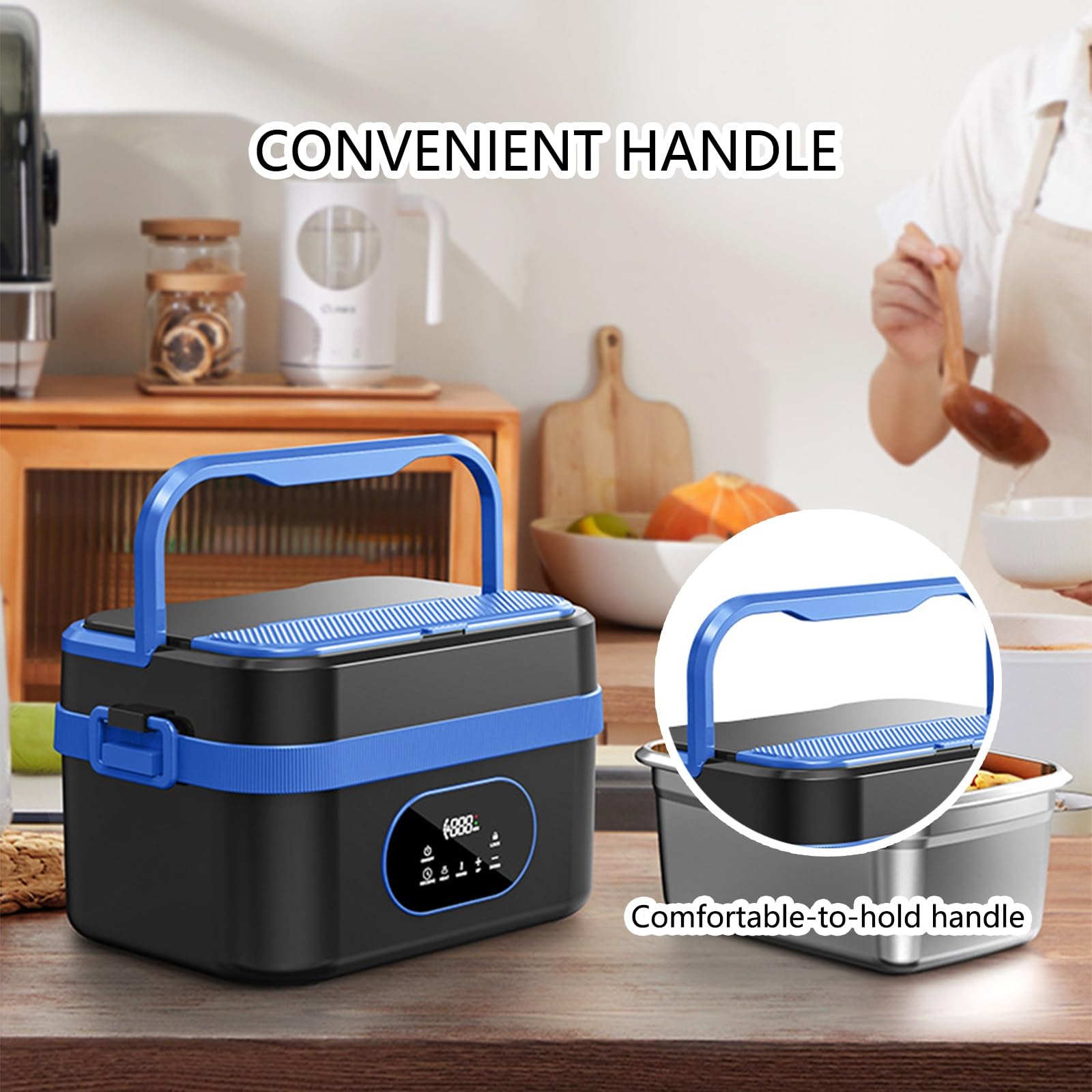Recipiente Eléctrico for Comida sin Necesidad de Añadir Agua | Con Asa de Transporte,Fácil de Limpiar,de Acero Inoxidable 304.Ideal for la Oficina