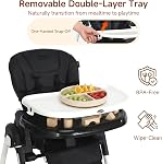 INFANS Chaise haute pour bébés & Bébés, Chaise haute pliable avec dossier réglable multiple, repose-pieds et hauteur de siège, plateau amovible, amovible PU Coussin en cuir, roues arrière intégrées (noir) (noire)