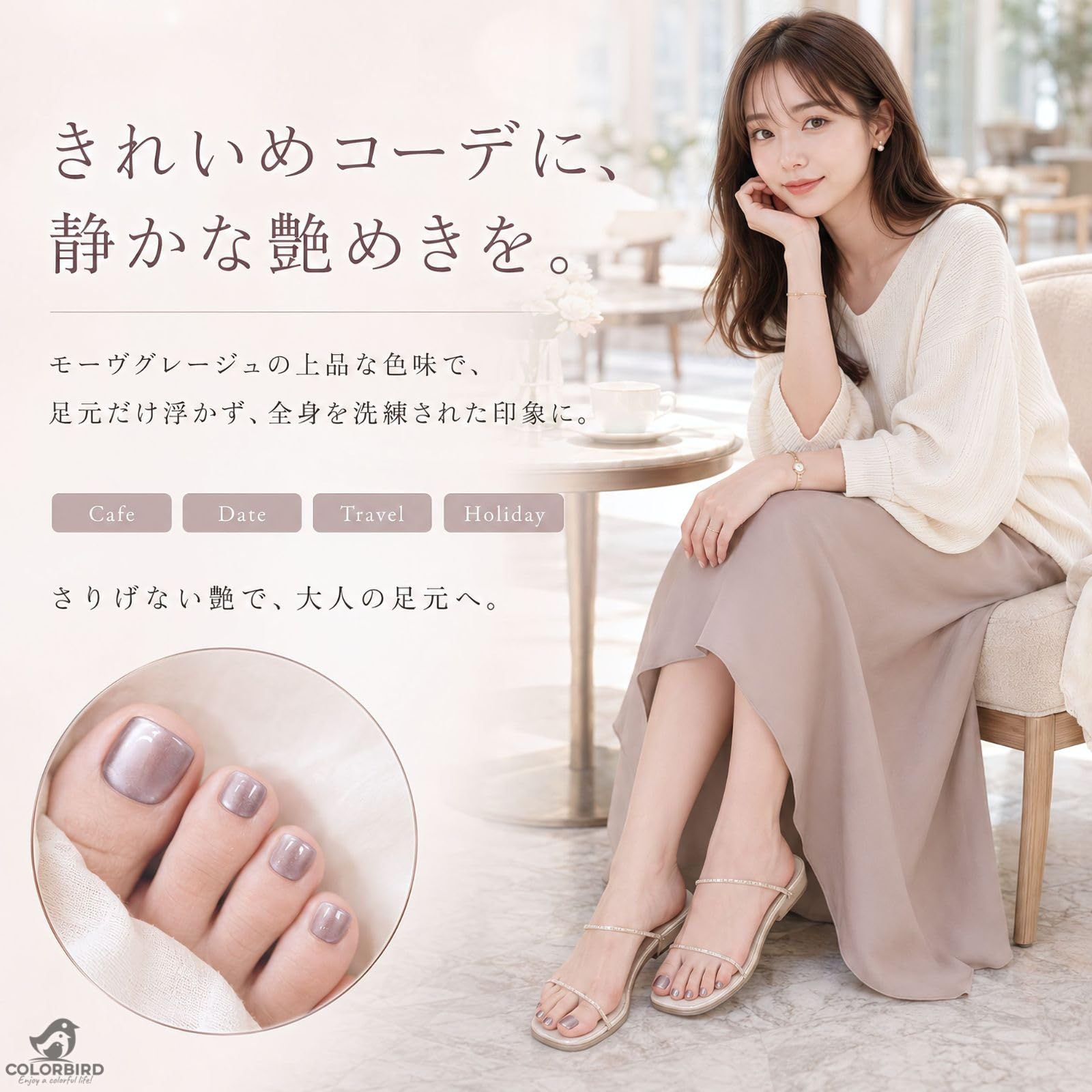 Amazon | COLORBIRD フット ネイルチップ 足 マグネットネイル モーヴ