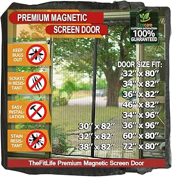 TheFitLife Magnetic Screen Door - Heavy Duty Mesh with Full Frame Hook and Loop Magnets