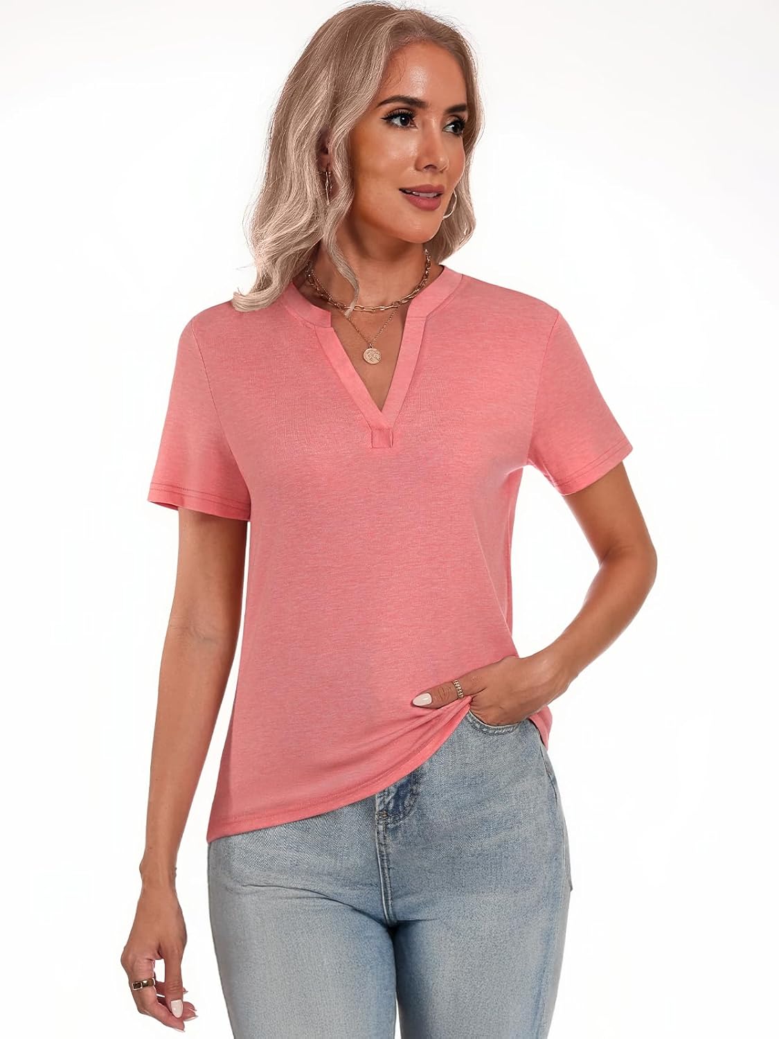 Womens V Neck Summer Tops Short Sleeve Tops Casual Loose Fit T Shirts Trendy Tees Fashion Clothing 2026 - Image 3