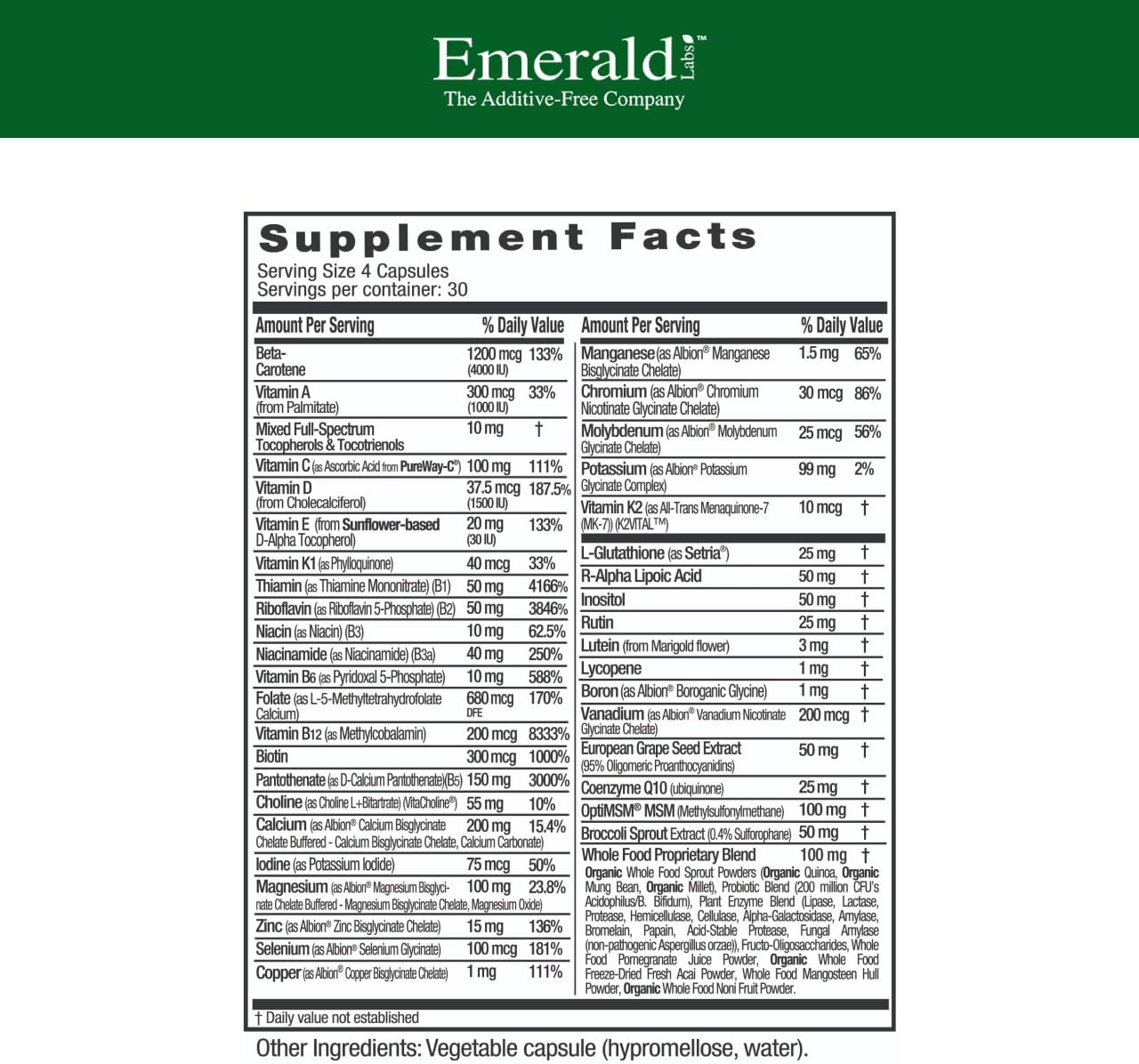 Emerald Labs Women's 45+ Clinical Multi - Multivitamin for Comprehensive Support, Bone & Heart Health* - Designed for Women 45+ - Gluten-Free & Vegetarian - 120 Vegetable Capsules (30-Day Supply)