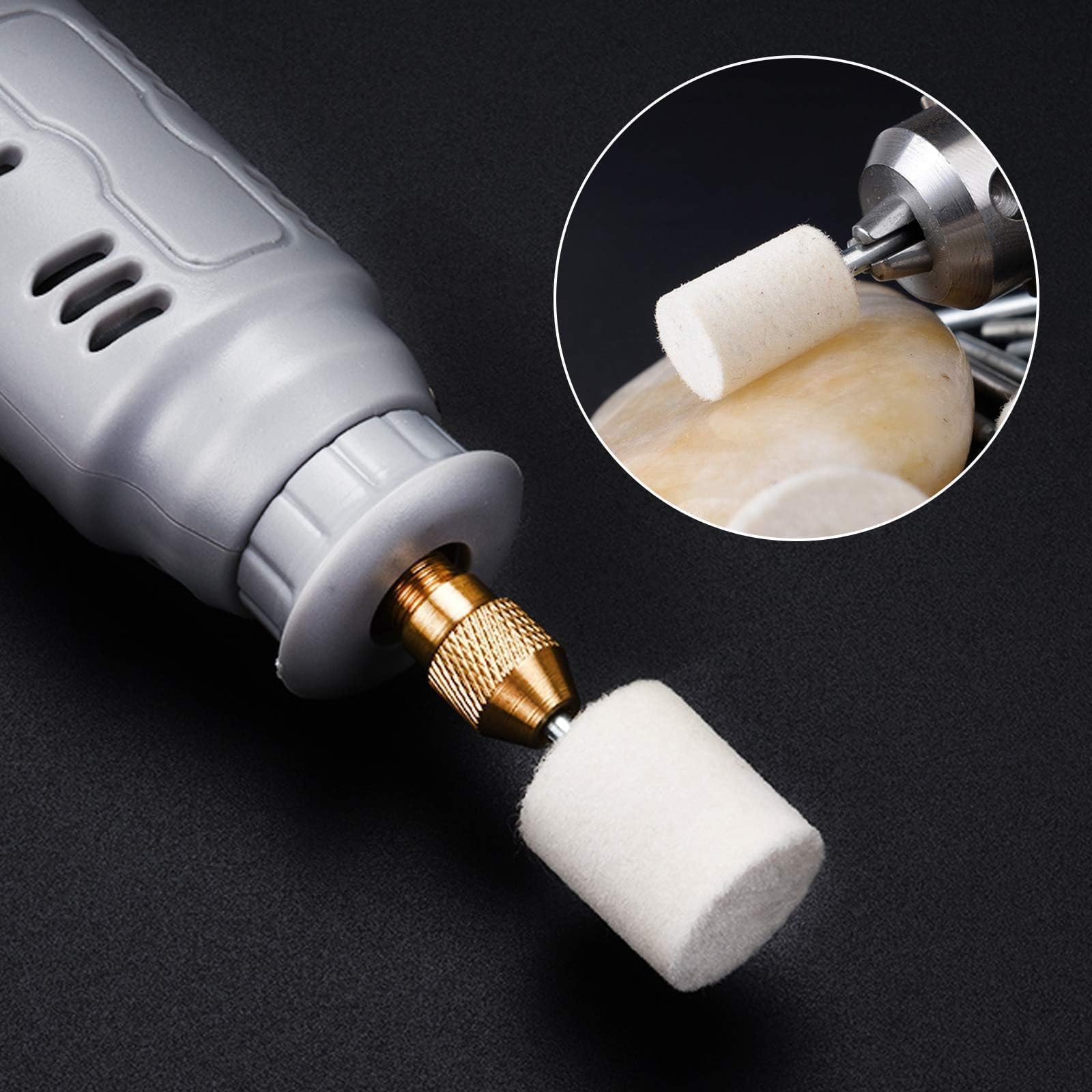 50 pièces mèches de polissage montées meulage polissage meules, outils de meulage laine/sésame/caoutchouc/peau de vache ensemble d'accessoires pour outils rotatifs tige de 3 mm