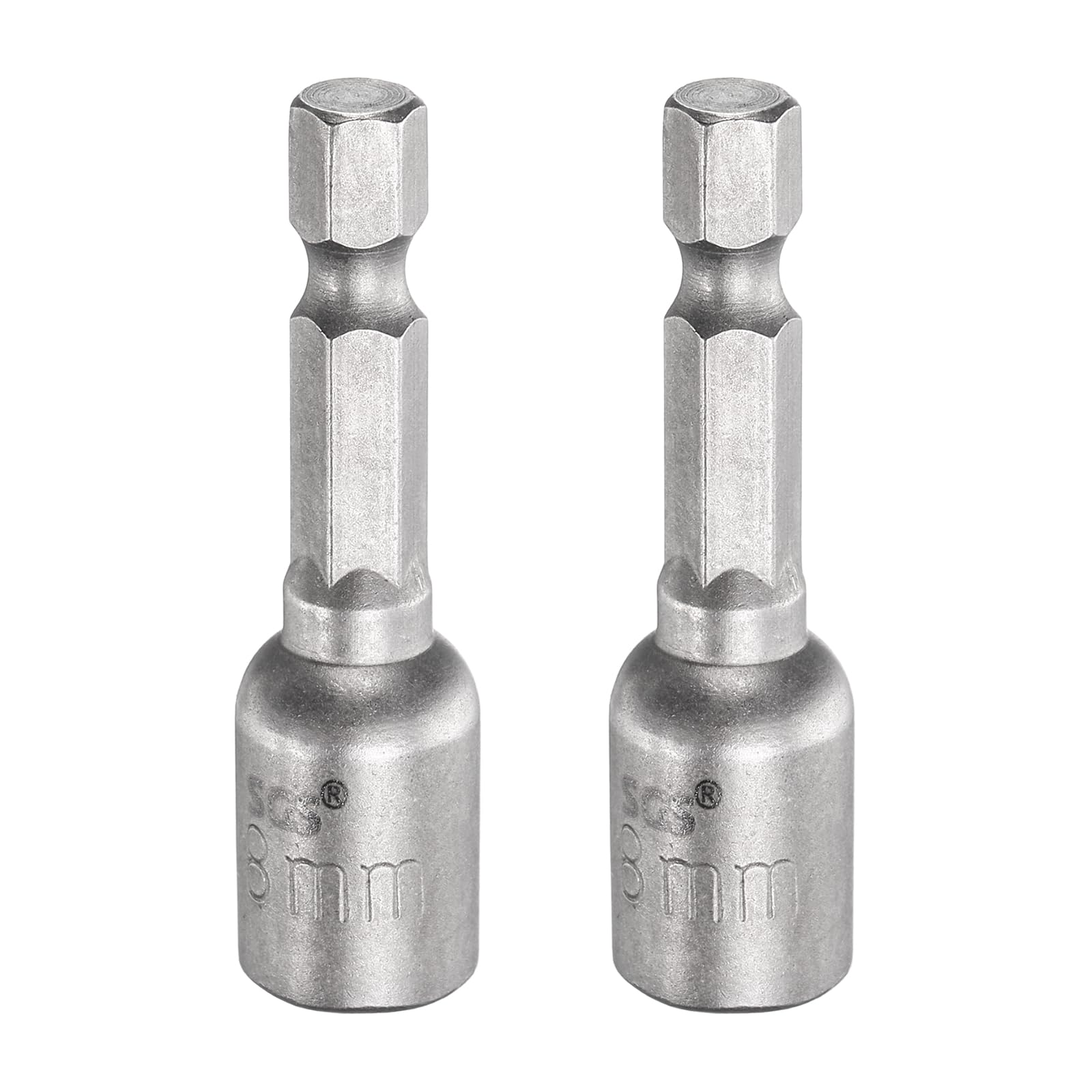 sourcing map 2pcs Nut Driver Drill Bit 8mm Metric Socket 1/4" Hex Shank 1.89" (48mm) Long Magnetic 6-Point Sockets Quick Change CR-V Steel Bolt Setters for Power Drill Drivers