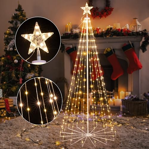 Miniatura 3 de Árbol de Navidad con forma de cono de Navidad, 7.5 pies con 295 luces LED, árbol de Navidad con 8 modos de temporizador, control remoto, árbol de