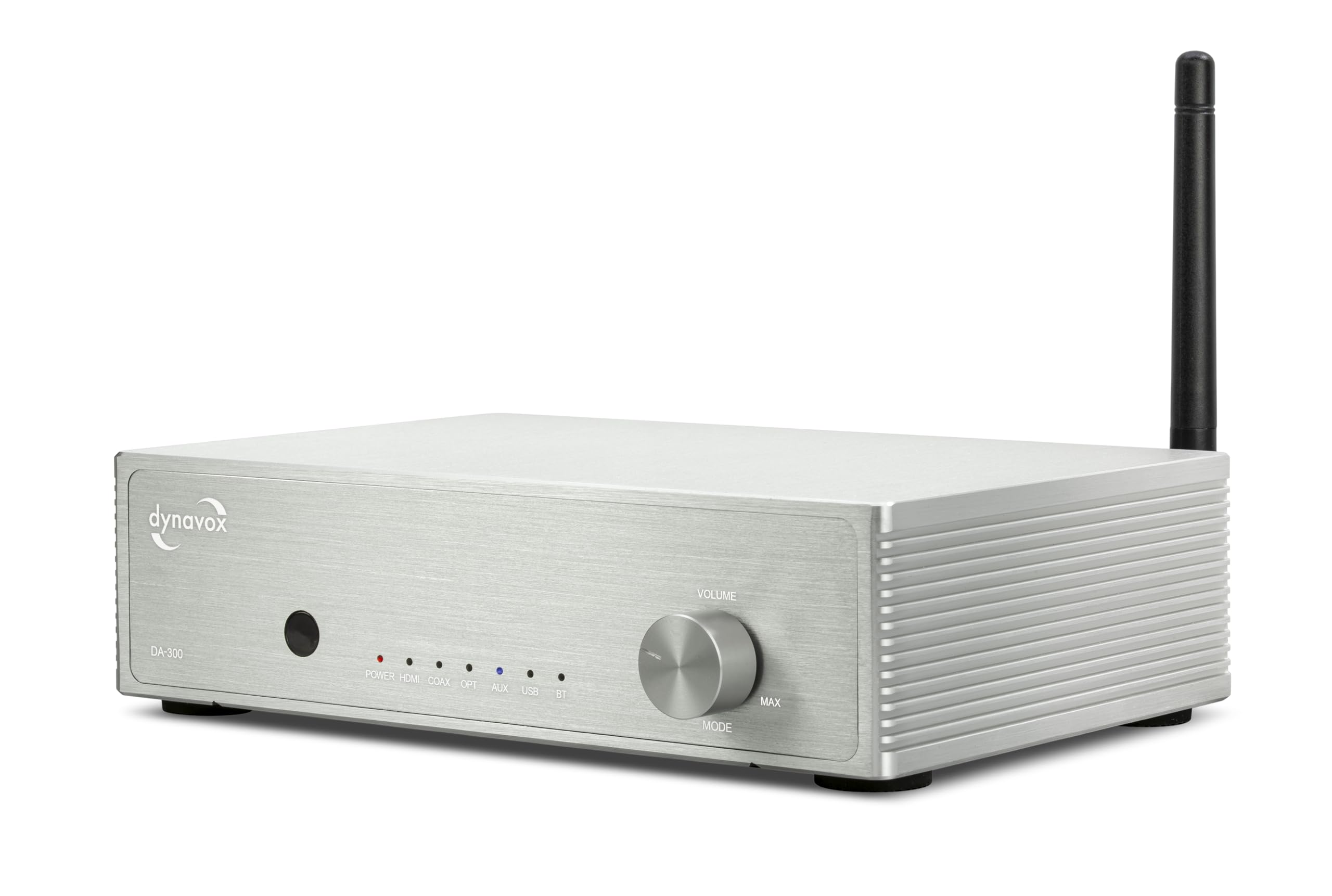 Dynavox DA-300 HiFi Verstärker, kompakter Class-D Stereo-Digitalverstärker mit HDMI ARC, BT 5.0, USB, optisch & koaxial, edles Aluminiumgehäuse, ideal für TV-Sound & Musikstreaming, Silber