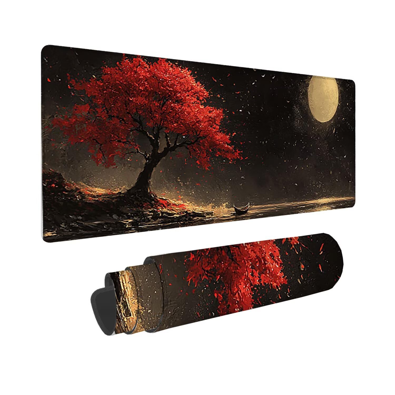 Podkładka pod mysz do gier XXL duża mysz 1200 x 500 mm, duża podkładka pod biurko z antypoślizgową gumową podstawą dla graczy, poprawia precyzję i szybkość (drzewo księżyca) o-920