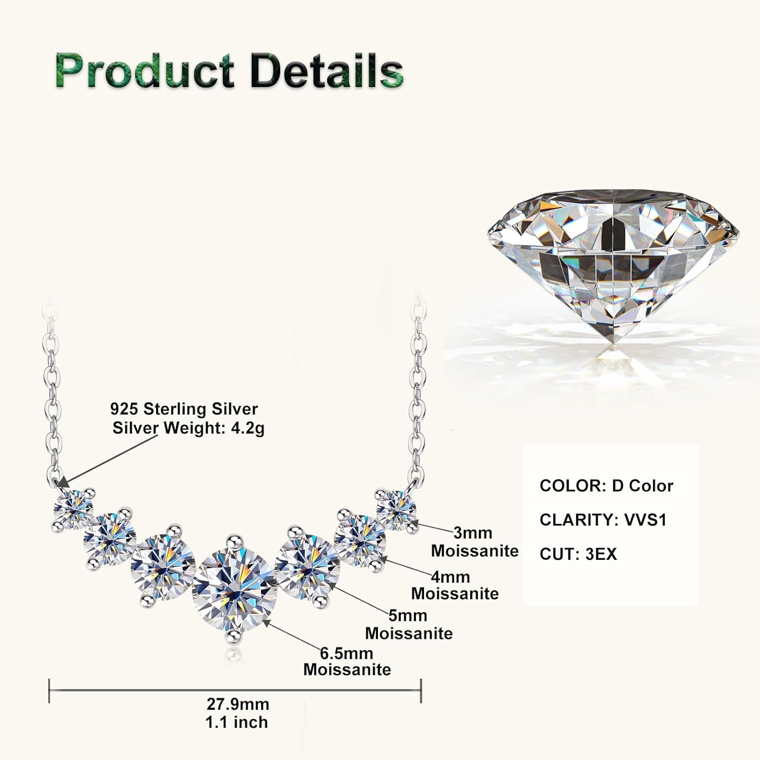 7-Stone Moissanite Pendant Necklace for Women, 1.7-2.8cttw D Color Moissanite, 925 Sterling Silver Smile Necklace Adjustable Chain, Elegant Jewelry Gift for Mom or Wife - Image 4