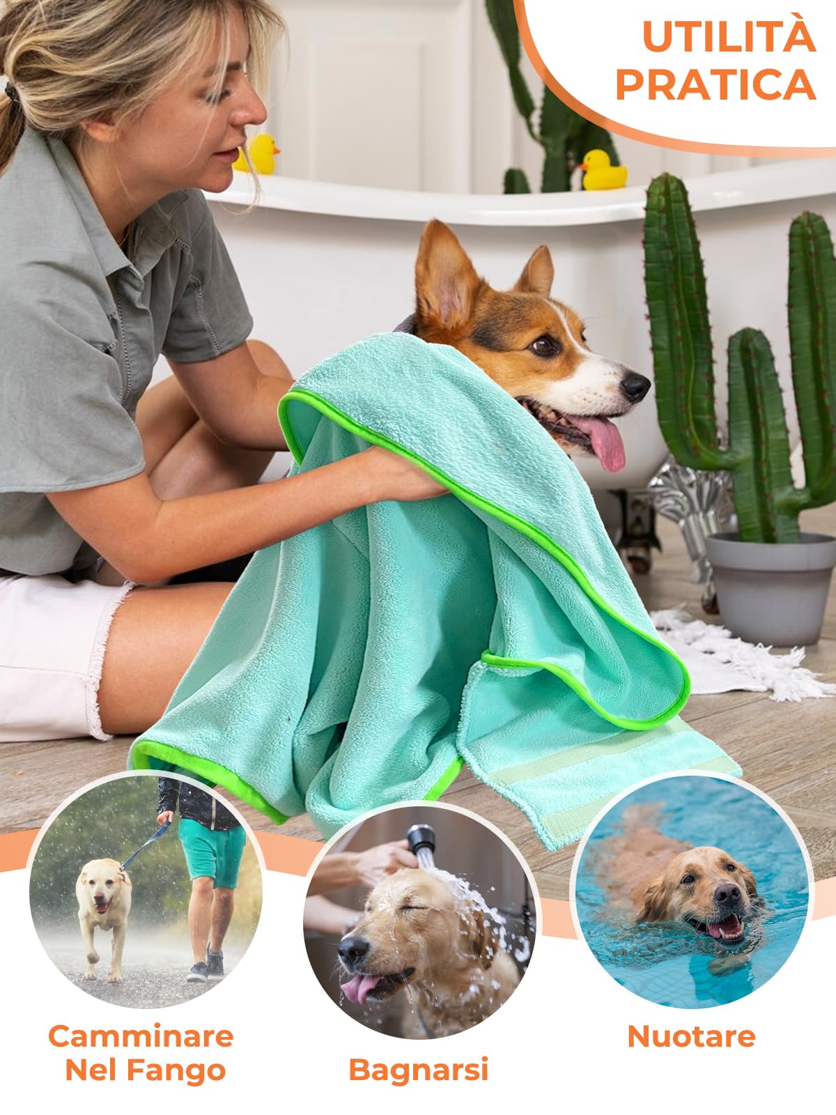 Accappatoio per Cani, Accappatoio per Cani Microfibra, Abbigliamento Asciugamano Morbida per Animali, Per Asciuga il Tuo Cane Dopo Aver Nuotato e Fatto il Bagno (Dinosauro blu, L)