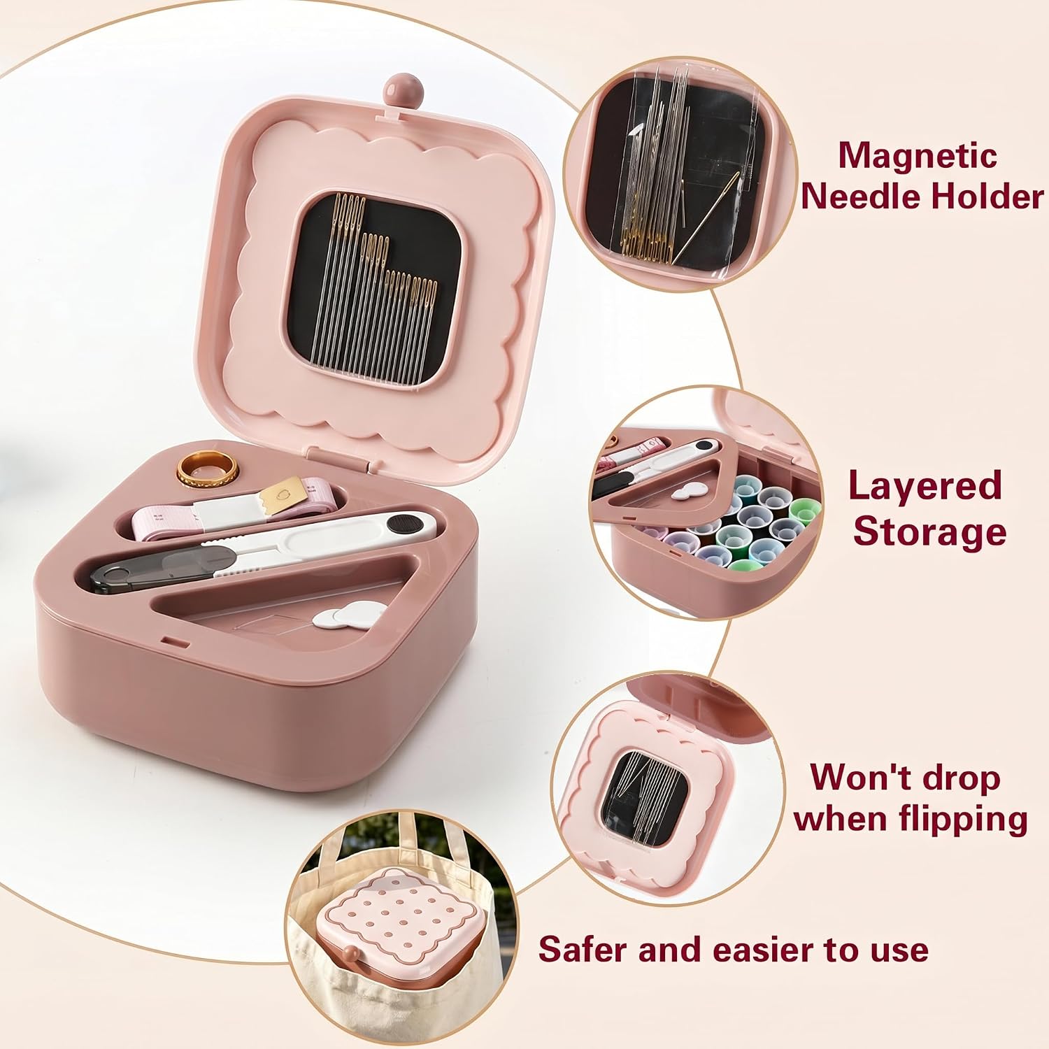 WeUNkey Sewing Kit Magnetic, Portable 2-Layer Organizer Magnetic Needle and Thread Kits Holder Basic Case, 16 Thread Spools, Sewing Supplies Home Clothes Repair for Adults Beginners