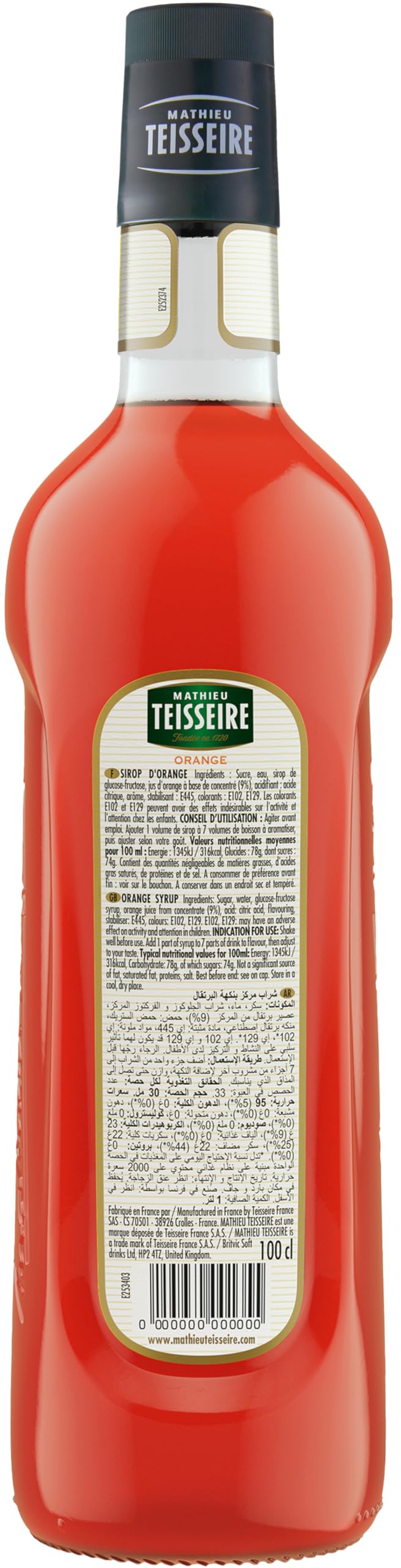 sirope de naranja 1 L Mathieu Teisseire