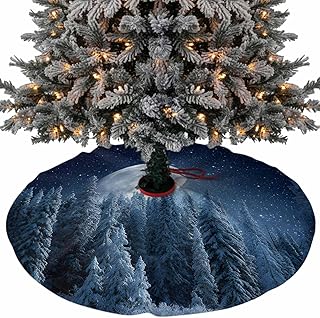 Christmas Tree Skirt,Winter Woods Landscapes Xmas Tree Skirts Ornaments for New Year Holiday Party Decor,Abstract Moon Night View Christmas Tree Mat