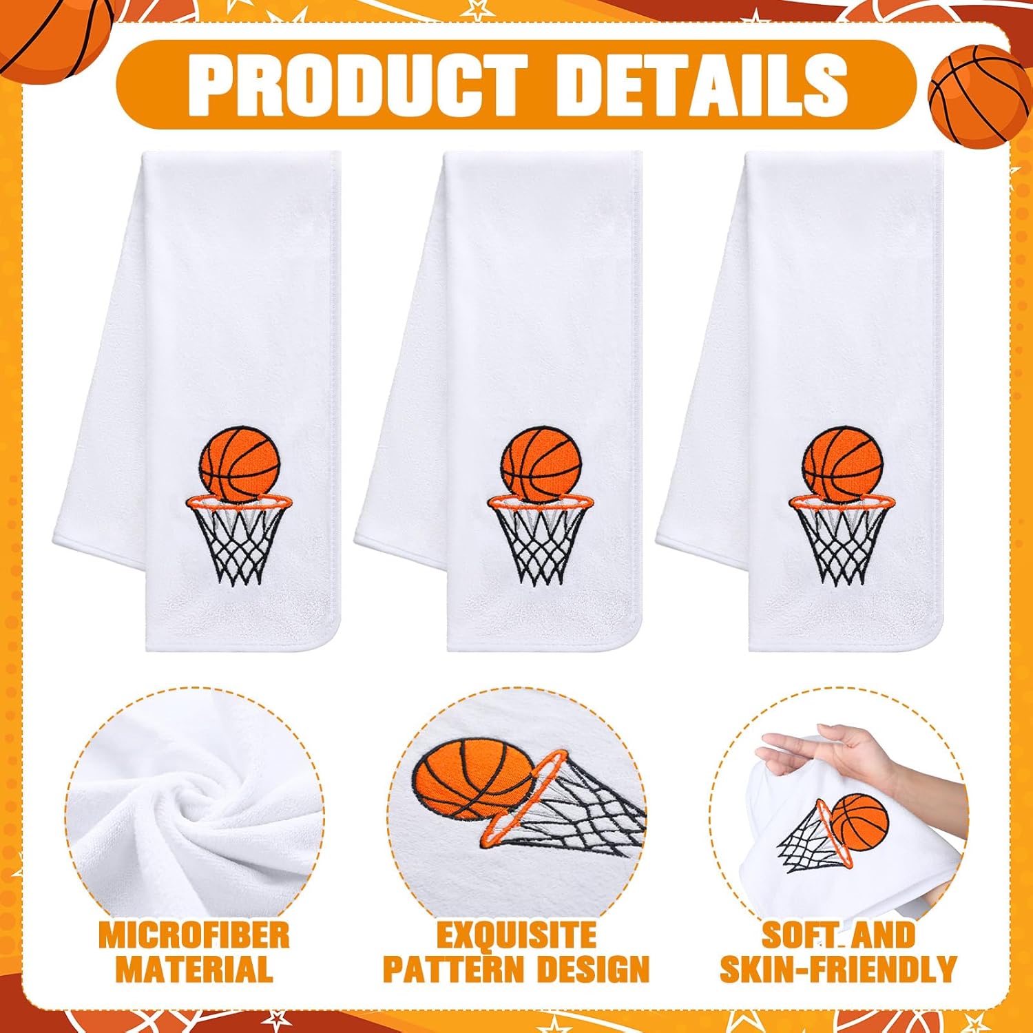 12 Pcs Basketball Towel Gift Sweat Hand Microfiber Workout Towel Senior Night Embroidered Sports Team Gifts Bath Face Washrag for Bathroom Kitchen Gift Gym Favor, 11.81 x 27.56 Inch (White)