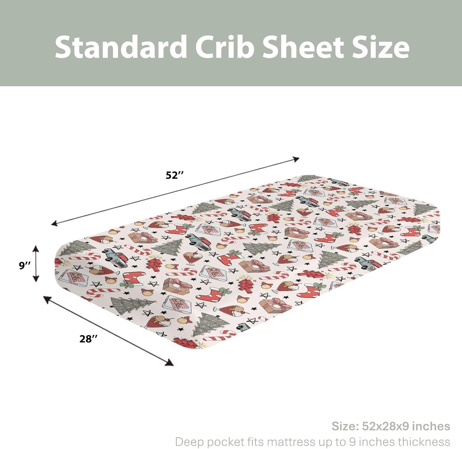 Boho Christmas Movie Baby Crib Sheets for Boy Girl 52x28 Christmas Tree Stockings Candy Pizza Truck Soft Snug Fitted Crib Mattress Cover Winter Holiday Baby Sheet for Standard Crib & Toddler Mattress