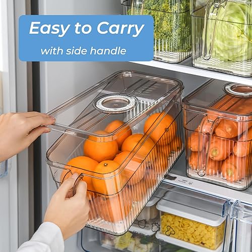 Miniatura 3 de Paquete de 2 organizadores transparentes para refrigerador y almacenamiento, contenedores organizadores de plástico para refrigerador con asa y