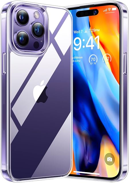 TORRAS Diamond Clear iPhone 14 Pro Case [Military SGS Shockproof & NO.1 Anti-Yellow Tech] Slim Thin iPhone 14 Pro Phone Case Shockproof Protective Hard Back Silicone Bumper iPhone 14 Pro Cover Clear