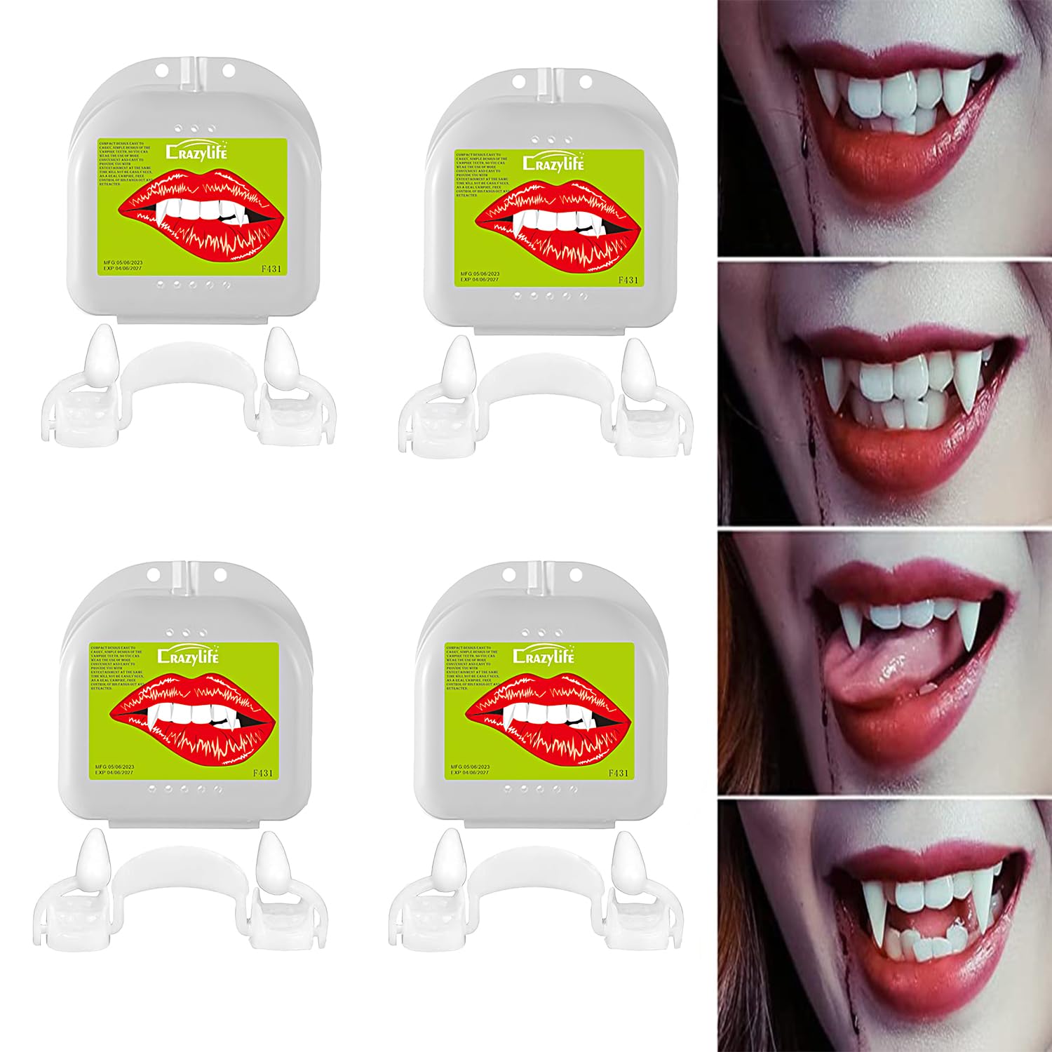 Amazon.co.jp: 1/2/4/6/8ペア 吸血鬼 歯 ギザ歯 コスプレ 仮歯 吸血鬼