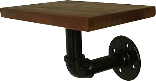 Miniatura 3 de CVHOMEDECO. Tubo de agua rústico de hierro vintage con estante de almacenamiento de tablero de madera, estante de exhibición montado en la pared,