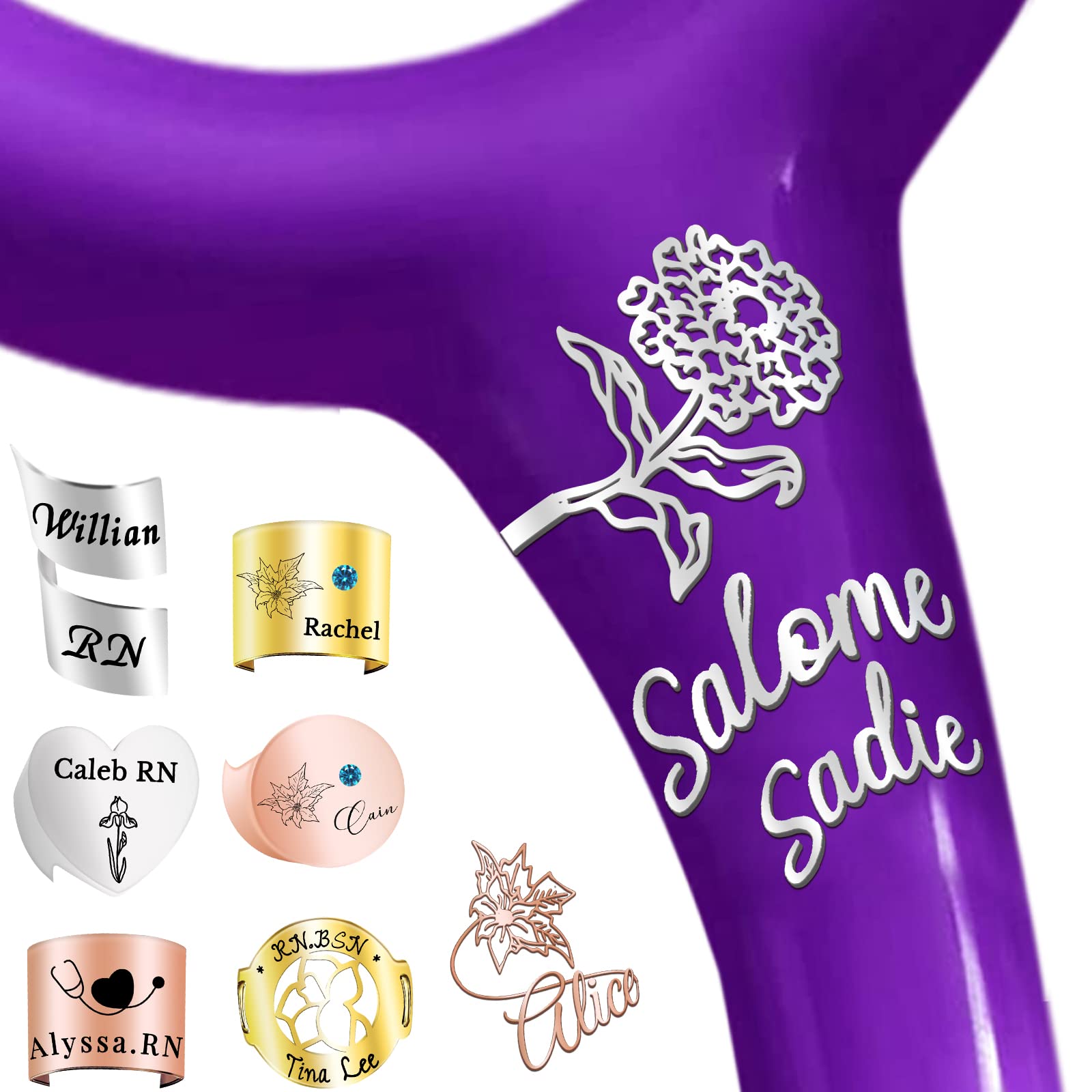 Stethoscope Name Tag Personalised Stethoscope ID Charm Accessories for Nurses Doctor Customised Engraved Name Badge with Birth Flower Nurses Week Gift