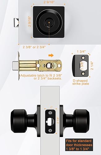 Miniatura 6 de goldenwarm Pomos negros para puerta de paso, perilla cuadrada para puerta de armario, pomos para puerta de armario, color negro mate para pasillo,