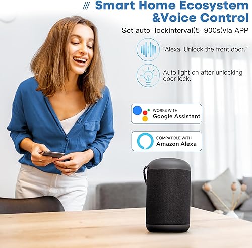 Miniatura 5 de Cerradura de puerta con teclado con asa, cerradura de puerta de entrada sin llave, cerrojo de teclado digital electrónico con aplicación, bloqueo