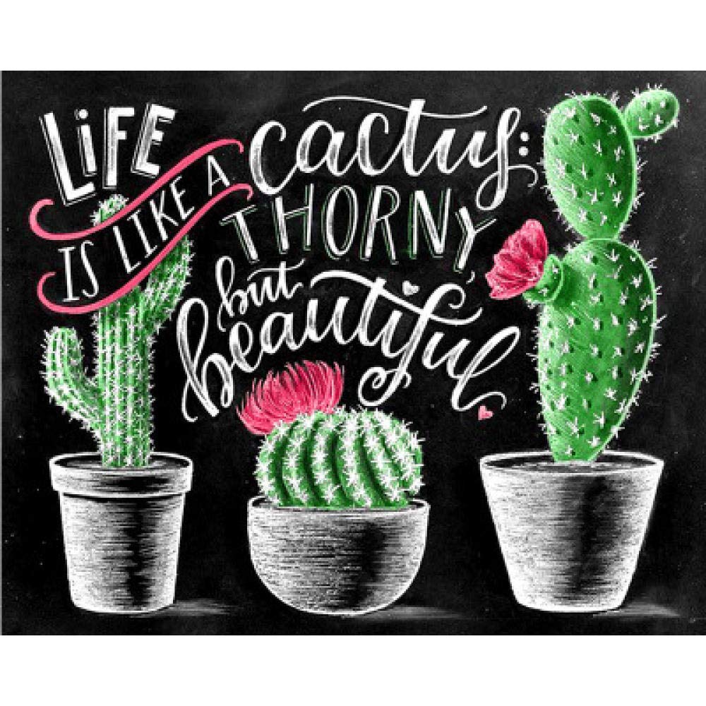 Point de croix diamant 5D anti-stress pour combler l'ennui motif cactus noir 50x60cm
