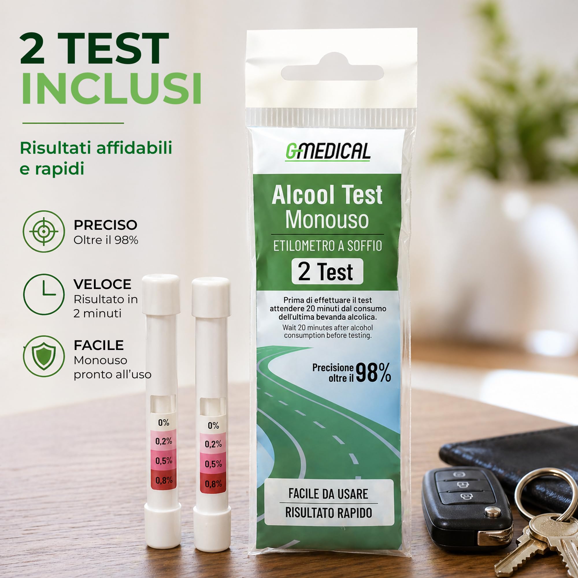 Alcol Test monouso - 16 pz - Etilometro Monouso - Risultato in 2 minuti precisione oltre 98% - Kit Test alcolemico portatile per auto e sicurezza stradale - Alcool Test a soffio