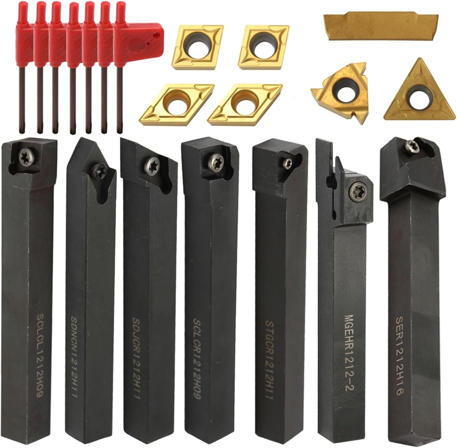 21PCS Shank Lathe Turning Tool Lathe Machine Solid Carbide Inserts Holder Boring Bar with Wrenches for Lathe Turning Tools