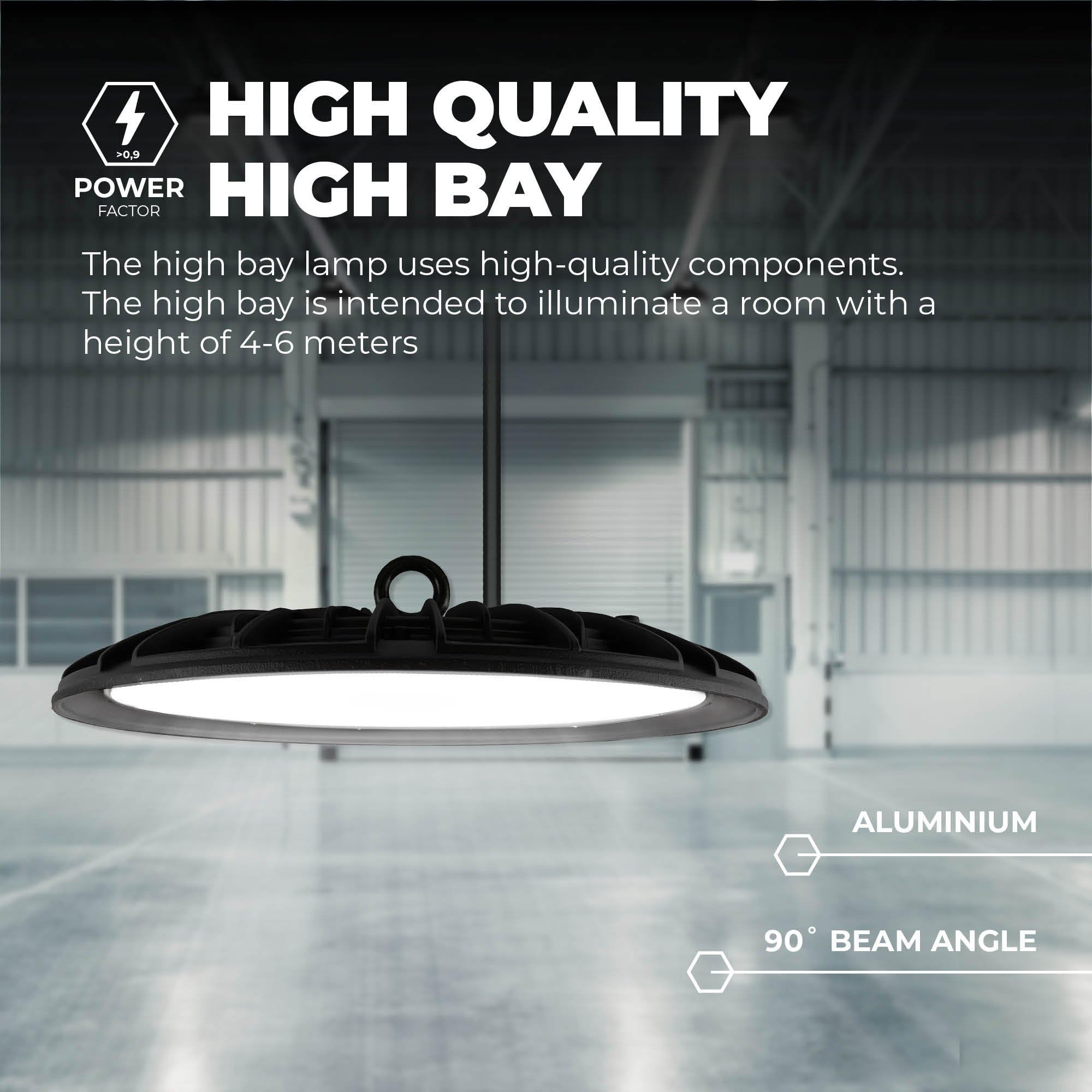 Ledvion - LED High Bay Sensor Regulable, 150W, 110lm/W, 22.000Lm, 6000K, IP65, 2 Años de Garantía, Lámpara UFO