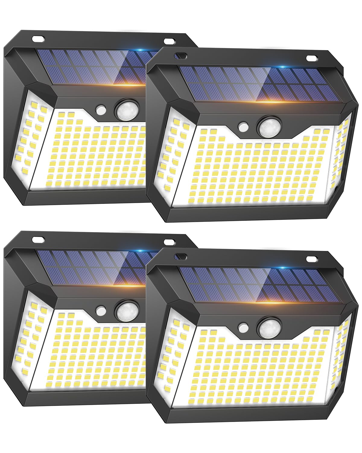 4 Paquete Luces Solares LED Exterior Auto ON&OFF, 3 Modos Luz Solar Exterior con Sensor de Movimiento IP67 Impermeable Lampara LED Solar para Jardin, Patio, Luz Blanca Fría