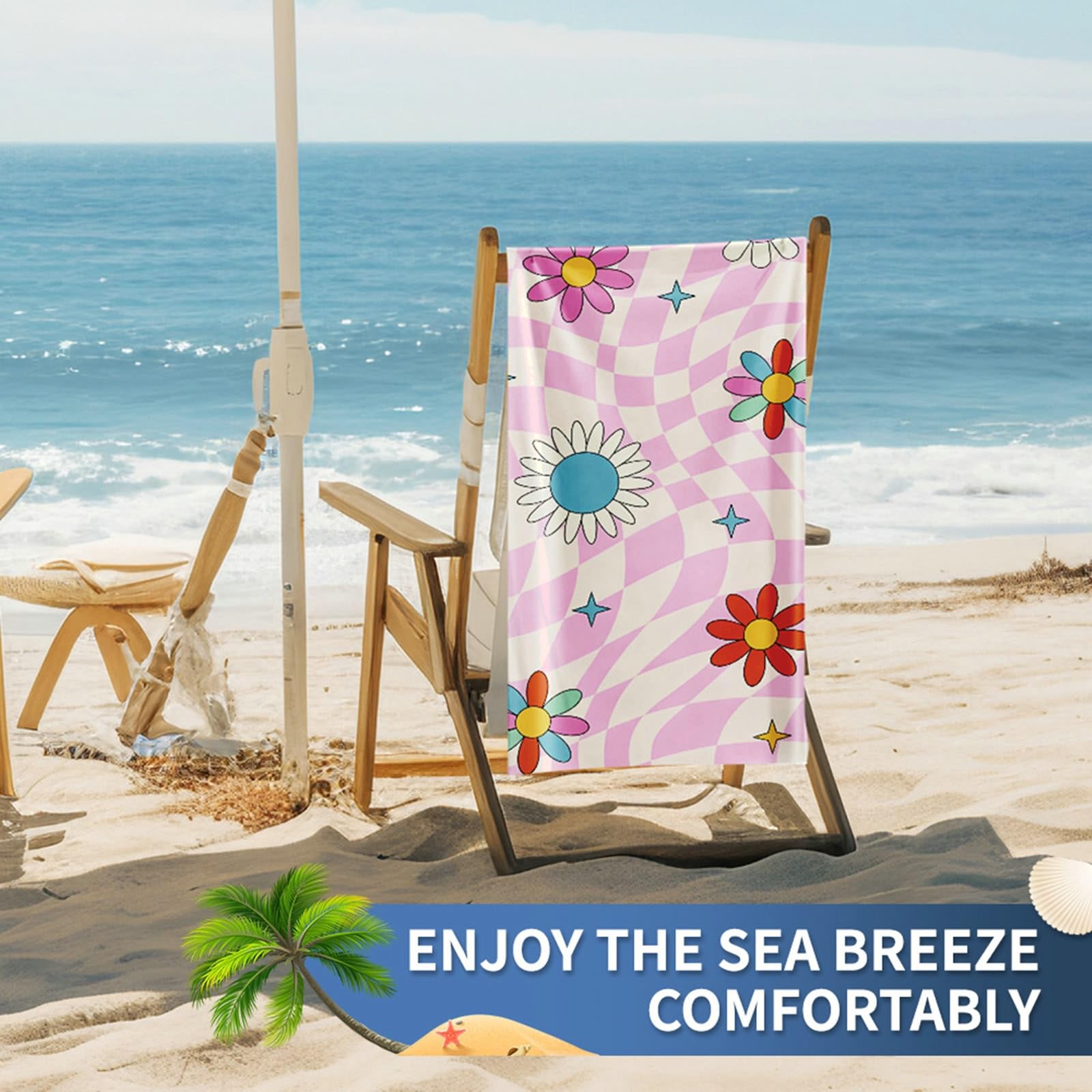 AMDXD Toalla de baño 80 x 160 cm, impresa con rejilla y estampado de flores, toalla de playa, microfibra, suave y fácil de limpiar, toalla deportiva adecuada para camping, gimnasio, playa, multicolor