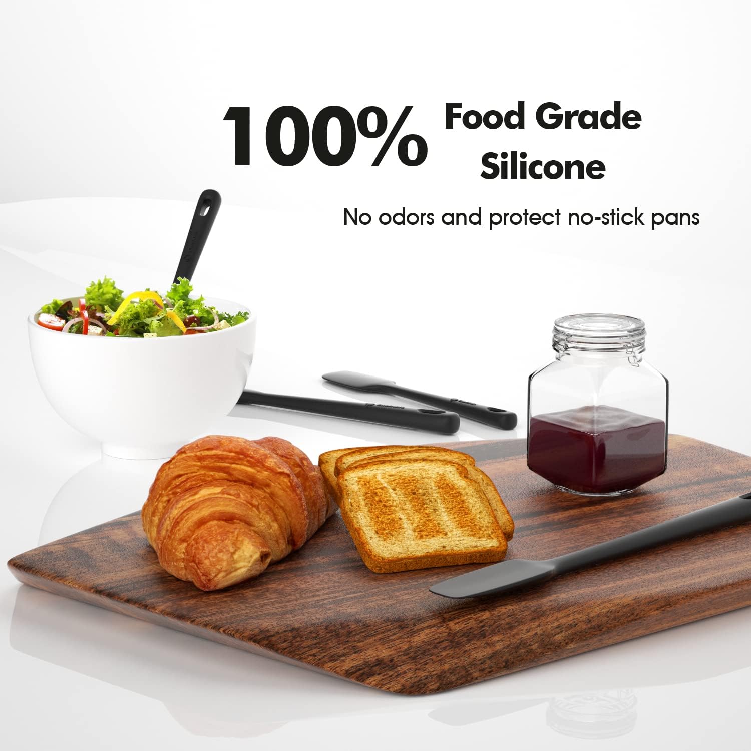ChefAide 4 Pieces Silicone Spatula Set, Food Grade Rubber Spatula, Upgrade Strong Handle with Ergonomic Grip, Heat Resistant Up to 600°F for Nonstick Cookware, Cooking Baking Mixing