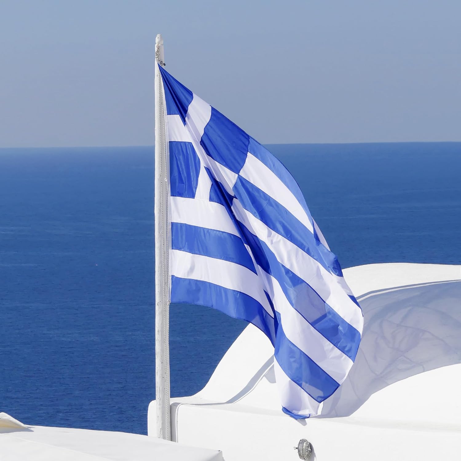 Anley EverStrong Series Greece Flag 3x5 Foot Heavy Duty - Embroidered and Sewn Stripes - 4 Rows of Lock Stitching - Greek National Banner Flags with Brass Grommets 3 X 5 Ft