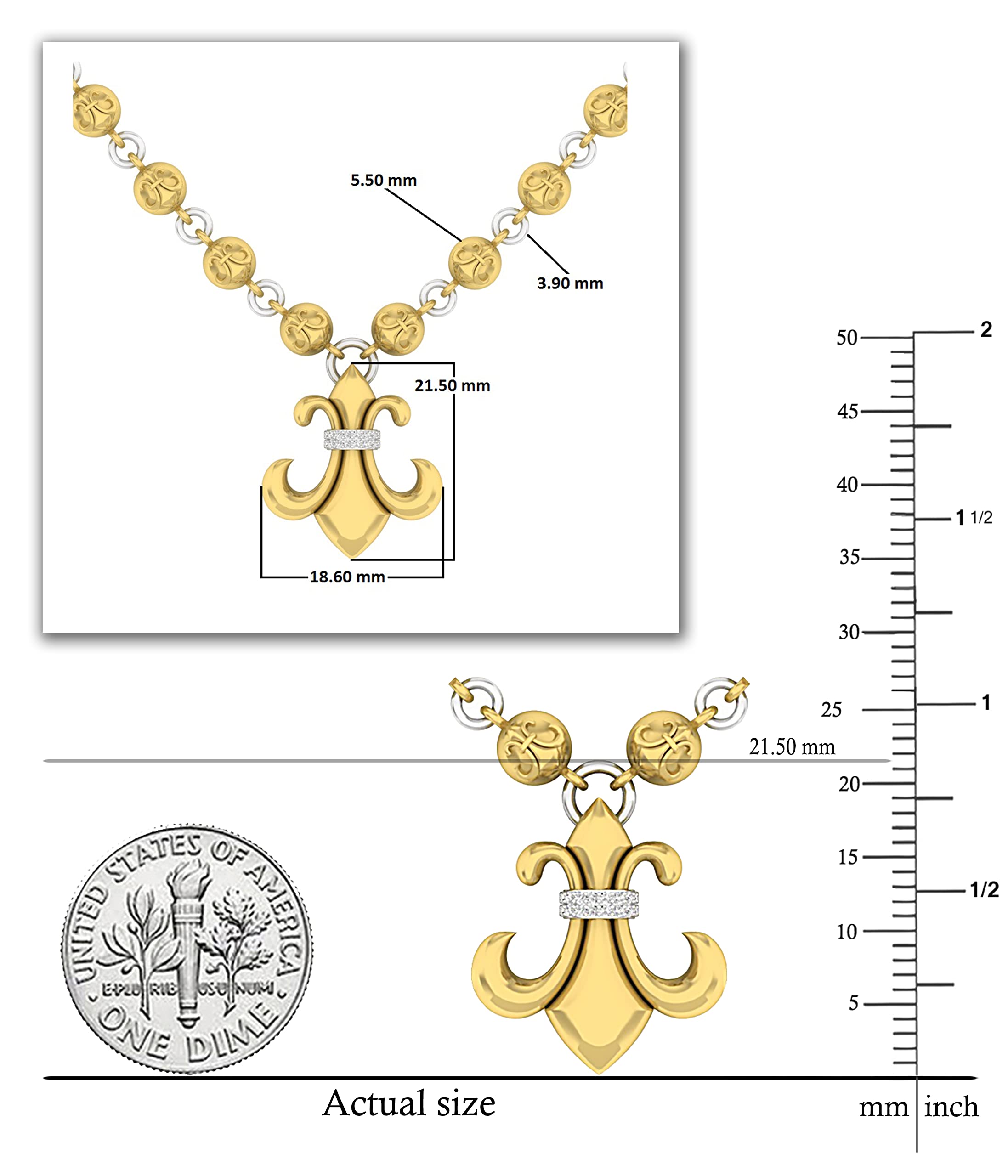 Dazzlingrock Collection Collar de flor de lis de oro amarillo macizo de 0,07 quilates con diamantes blancos redondos y blancos de 10 quilates, Oro amarillo, diamante blanco