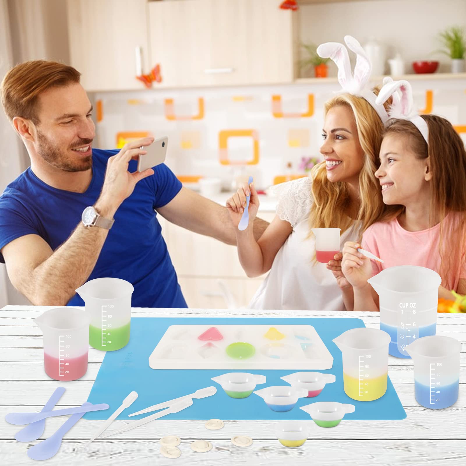 KISREL Tazas medidoras de silicona para resina, suministros de resina con tazas de silicona de 250 y 100 ml, tazas mezcladoras de resina, palos de mezcla, taza de mezcla de epoxi, moldes