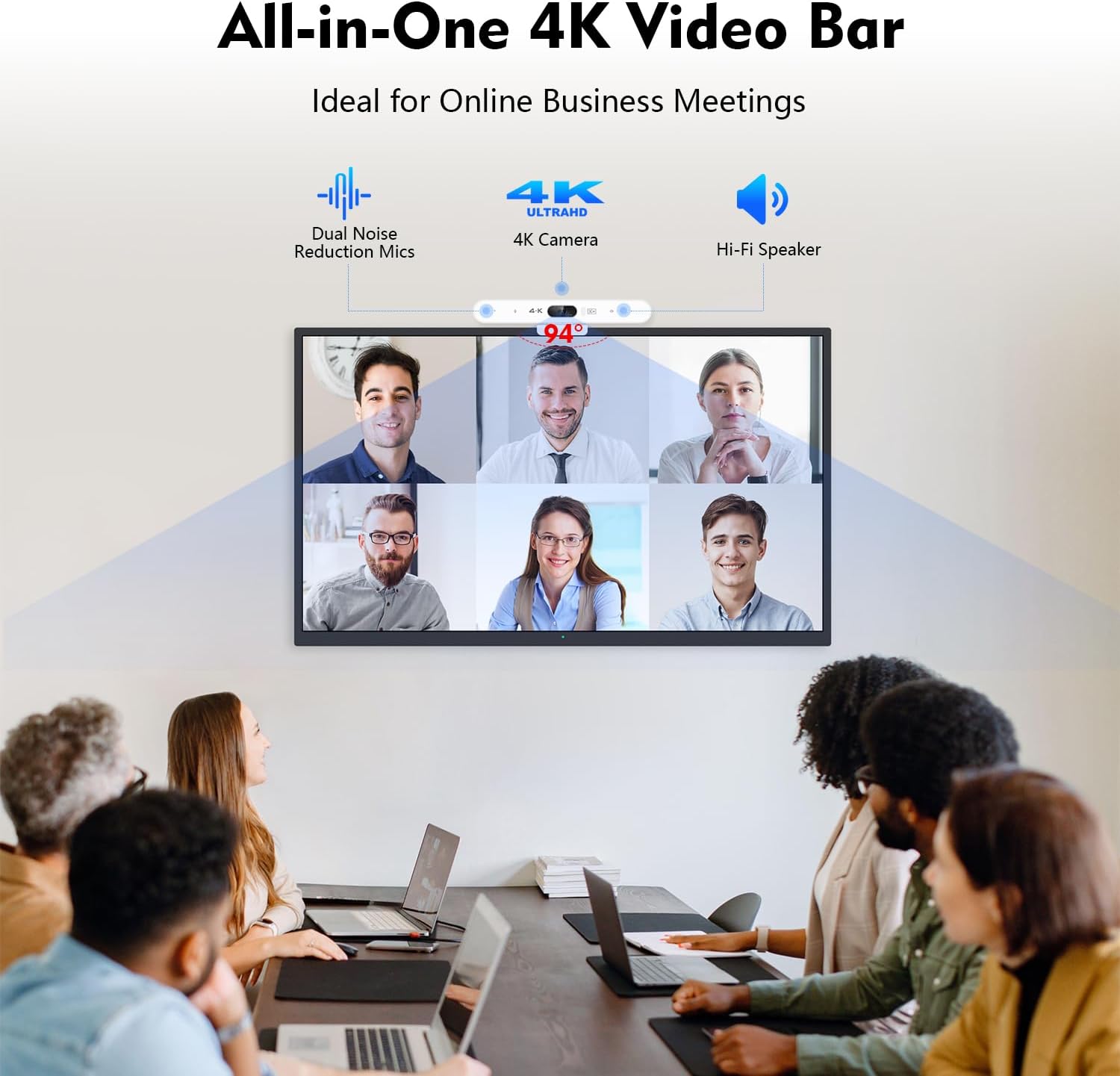 TOALLIN 4K Conference Room Webcam with Mic and Speaker, Ai Auto-Framing & Voice-Tracking, USB Video Bar, All-in-One Video Conference Camera for Online Meetings, Video Calls 3 71mEuHuTgLL. AC SL1500