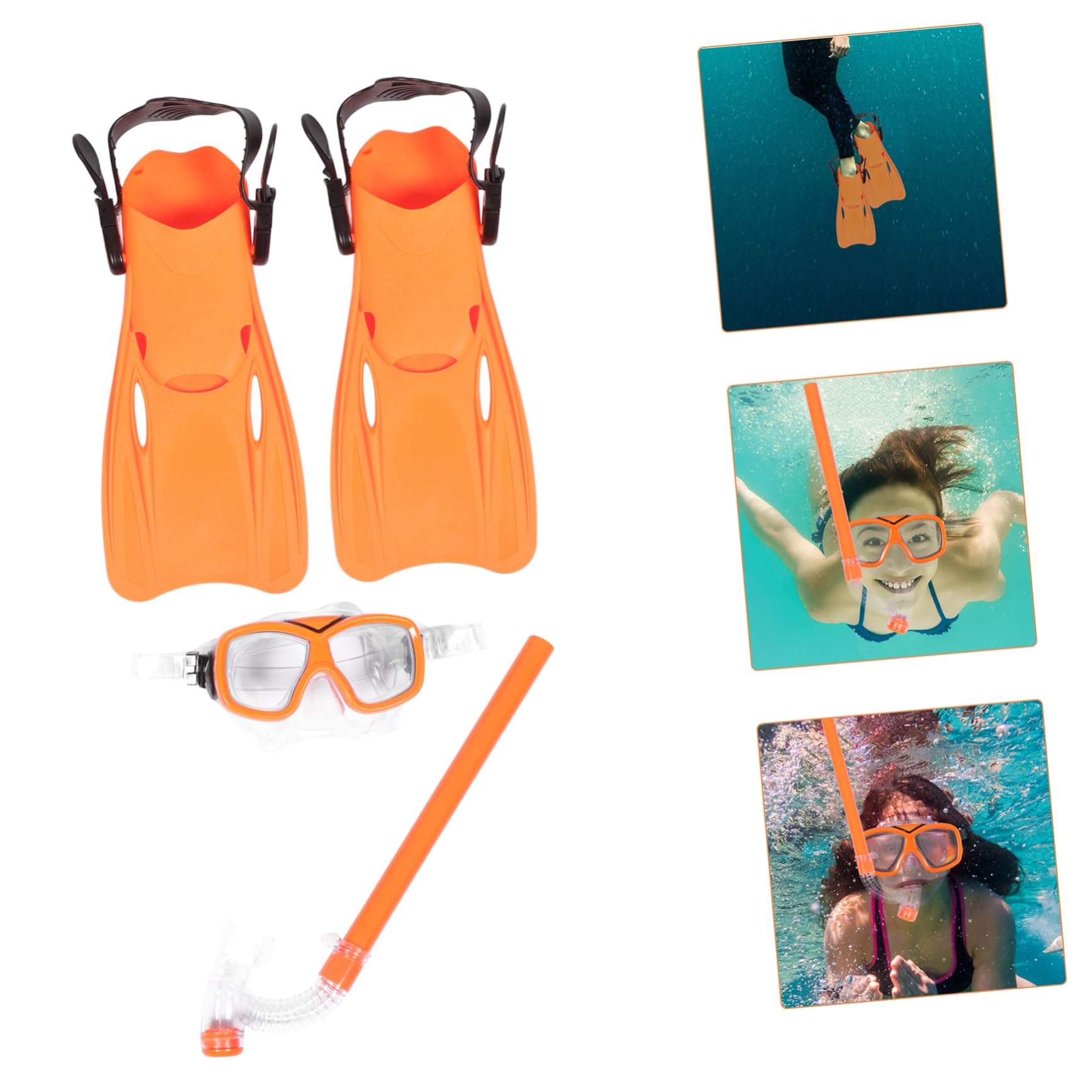 Equipo de Snorkel para Niños 1 Juego Naranja de Plástico | Gafas de Visión Amplia, Boquilla Ergonómica, Aletas Cortas para Nadar, Diseño Simple