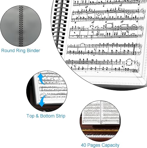 Miniatura 3 de Paquete de 2 carpetas de partituras, carpeta de música de 8.5 × 11, expansión de 4 páginas, 40 bolsillos, carpeta de coro para escribir (negro)