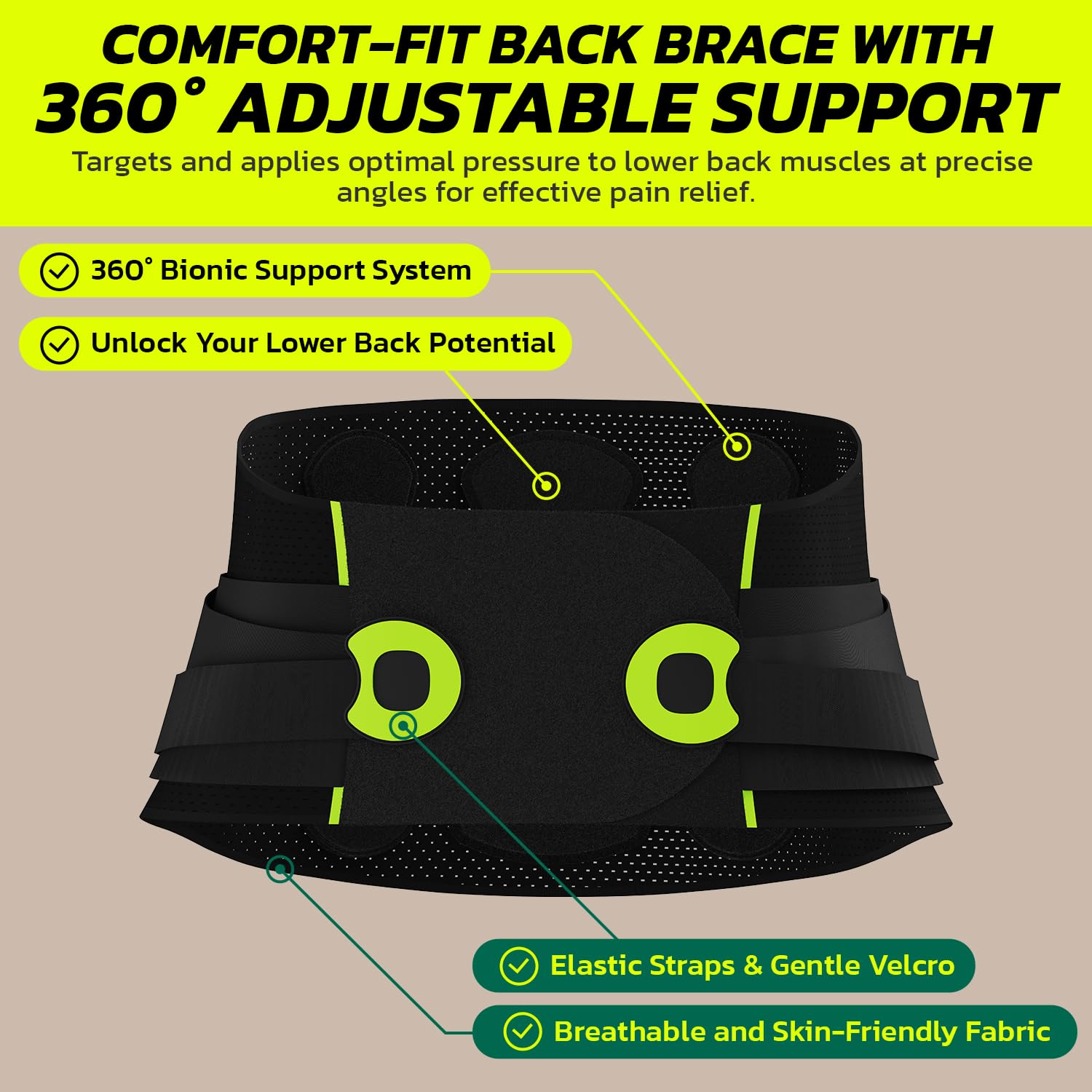 aoFIT Back Brace for Lower Back Pain Relief with 360-Degree Biochemical Hug Support, Back Support Belt for Men and Women, Soft Breathable Fabric Lumbar Support for Herniated Disc, Sciatica XL