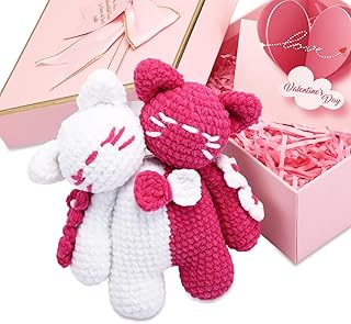 Suncalla Mother's Day Crochet Gift Handmade Emotional Cute Knitted Crochet Support Doll with Gift Box & Card for Birthday Gifts(Hug Cat)