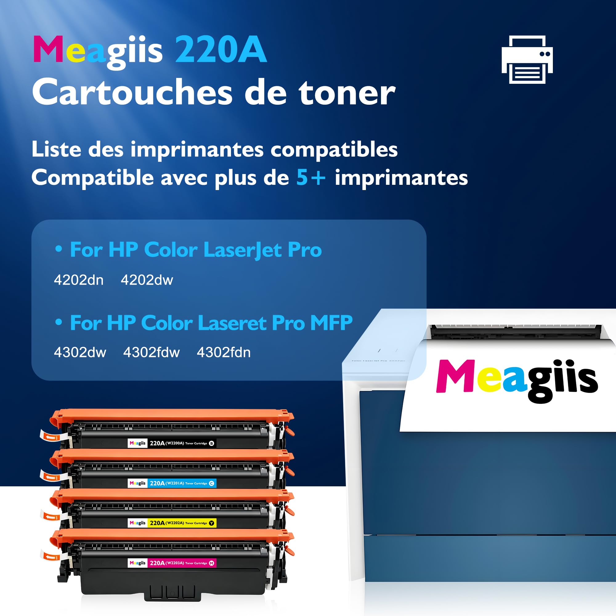 220A Toner Compatible pour HP 220A 220X Toner (avec Puce, Lot de 4)