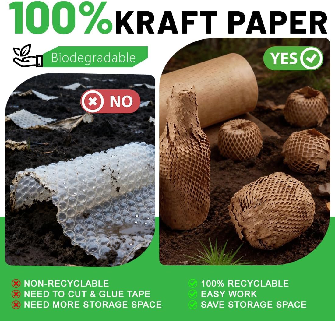 SMART&CASUAL Honeycomb Packing Paper 12" W x 180' L (2Pcs) Bubble Cushioning Wrap for Packing Moving Product Gift Wrapping Paper Recyclable Biodegradable Shipping Packing Materials (40 Stickers)