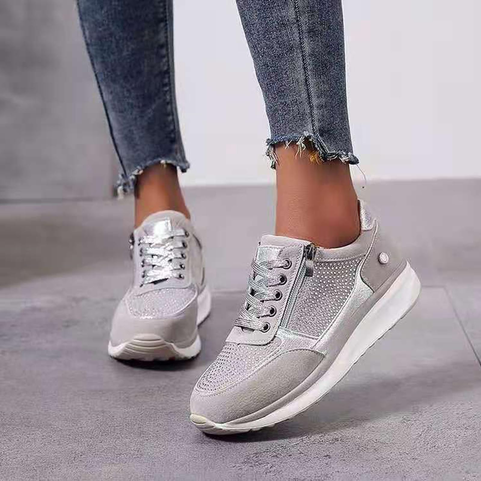 Baskets Orthopédiques avec Fermeture éclair, Baskets Décontractées avec Soutien De La Voûte Plantaire pour Femme, Chaussures De Tennis Confortables à Enfiler