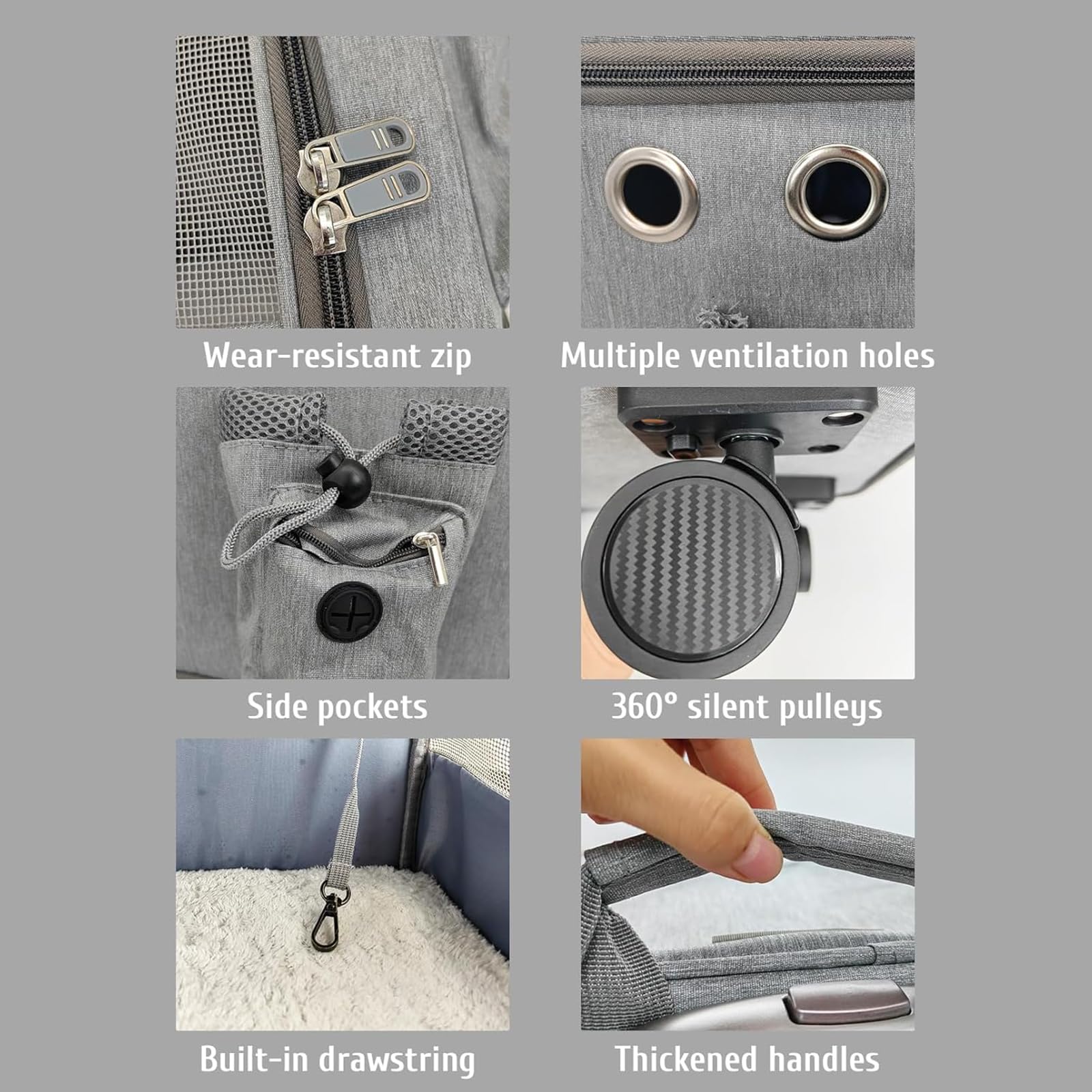 Transportín para Mascotas con Ruedas, Mochila Doble para Gatos con Ruedas Desmontables, Bolsa De Viaje Portátil, Mochila Plegable para 2 Gatos/Perros Pequeños/Conejos,Gris