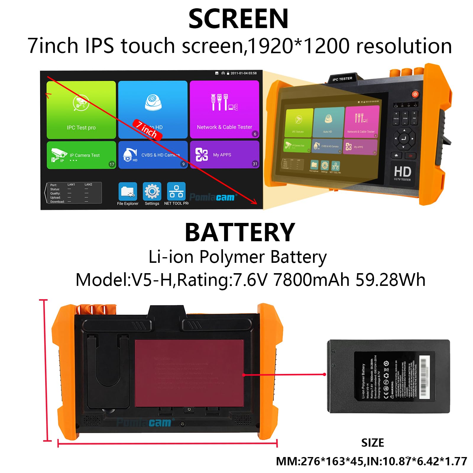 Tester telecamera IP K15-CADHS Tester CCTV 7 pollici IPS touch screen 8K Telecamera IP 8MP AHD CVI TVI SDI Test CVBS VGA e HDMI supporto porte modulo ottiche supporto POE PTZ RS485