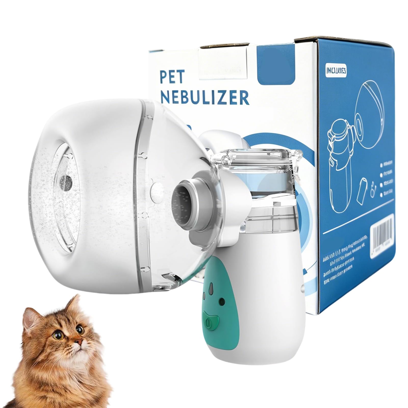 Nebulizzatore per Gatti, nebulizzatore per Animali Domestici e Maschera per inalazione per Gatti, Silenzioso, Adatto per Gatti e Cuccioli, Verde (S)